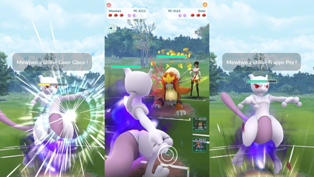 Mewtwo Obscur en combat contre Eintei en PvP dans Pokémon GO